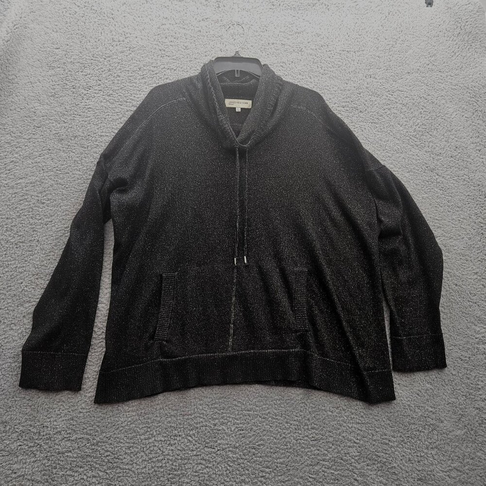 Jones New York Sport Black Shimmer Knit Pullover Sweater With Pockets XL